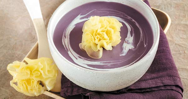 Purple potato cream with Tête de Moine AOP